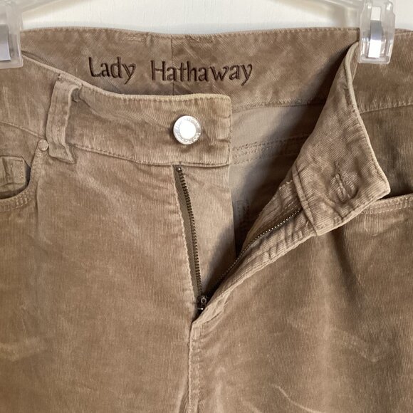Lady Hathaway Women's Corduroy Brown Wide Leg Pants Size 12  Y2K Cotton Spandex - Picture 4 of 9